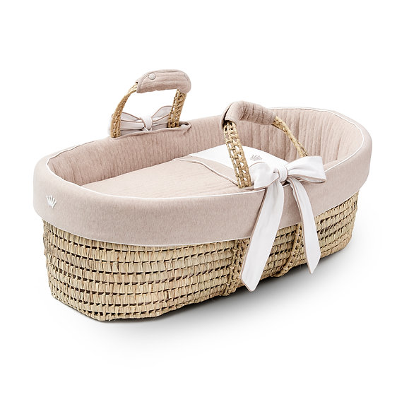 Couffin Bébé En Osier Naturel – Fait Main + Matelas Beige Déhoussable – Berceau Portable Avec Anses – Style Vintage